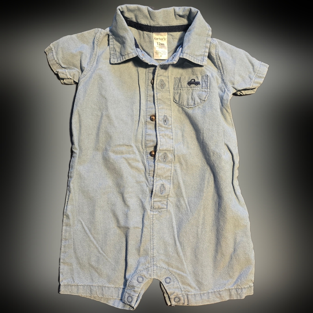 Carters Blue Denim Baby Romper Size 12m